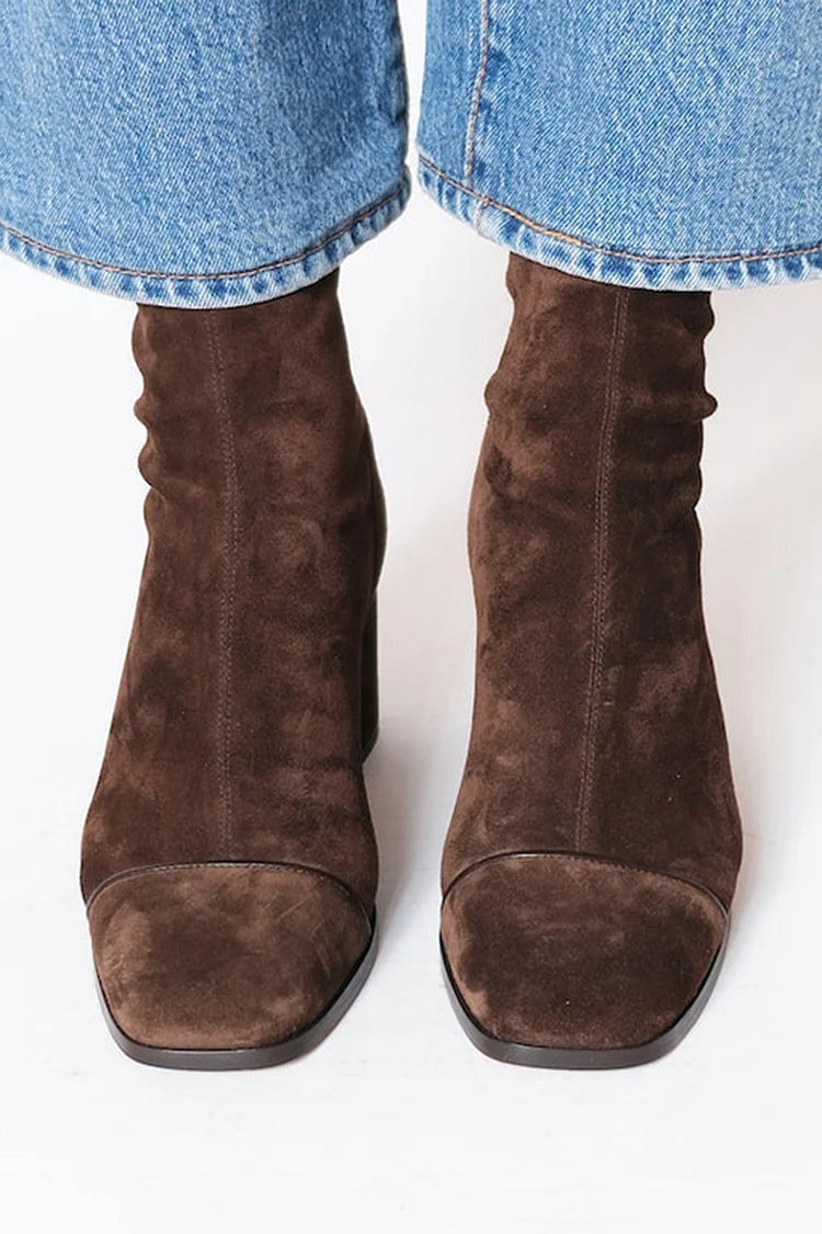 Jessica™ | Botines de ante de caña baja con tacón bloque