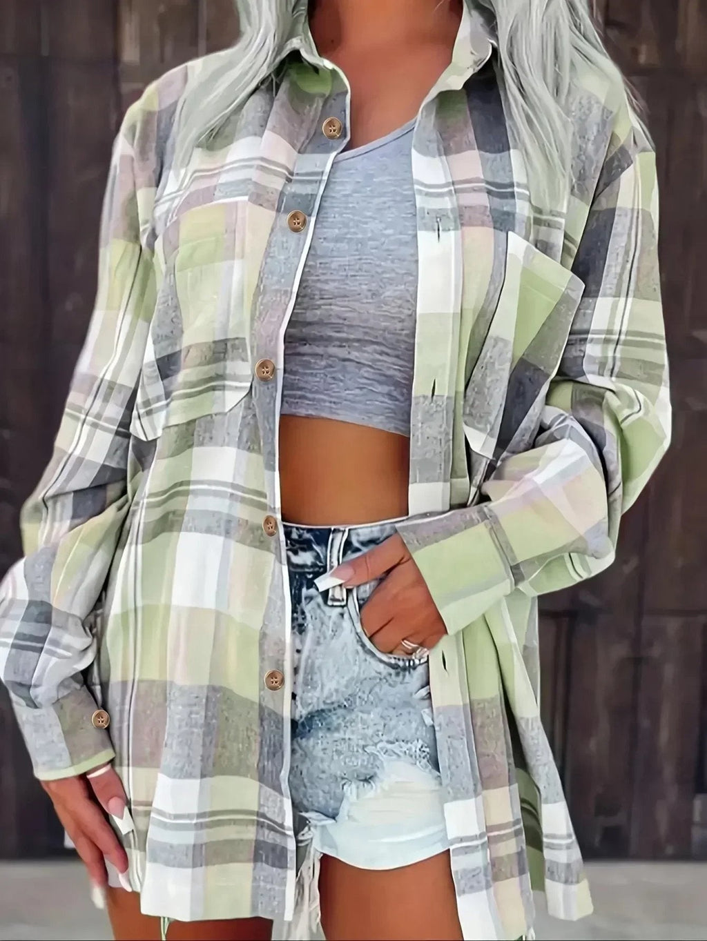 Alexa™ | Sobrecamisa oversize de cuadros de algodón