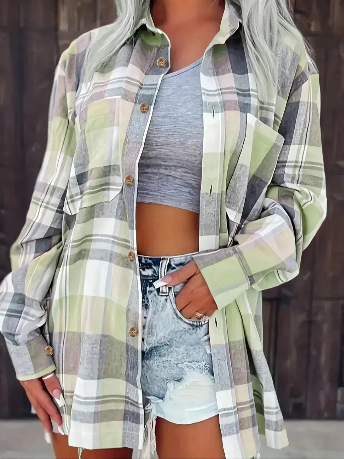 Alexa™ | Sobrecamisa oversize de cuadros de algodón