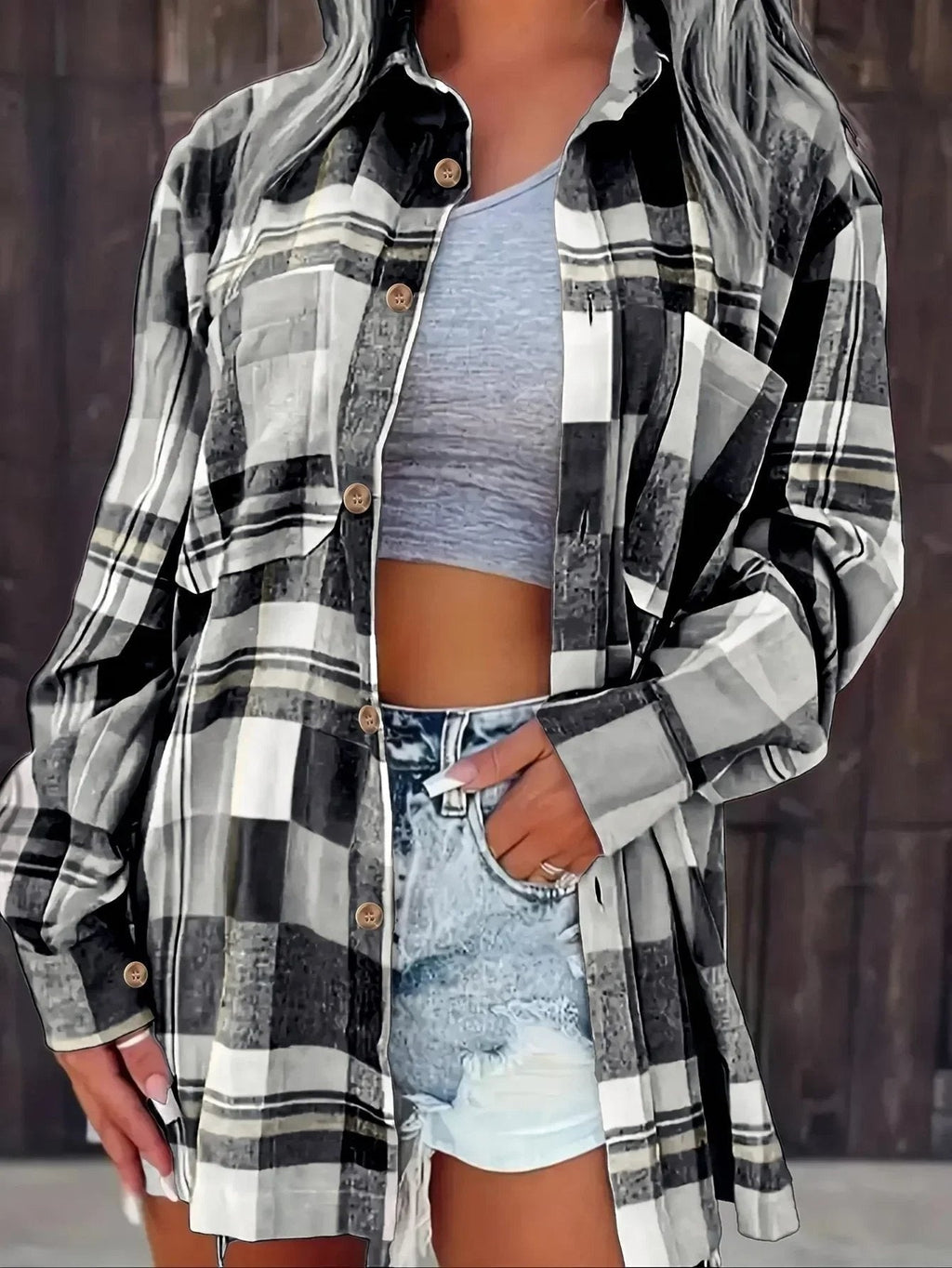 Alexa™ | Sobrecamisa oversize de cuadros de algodón