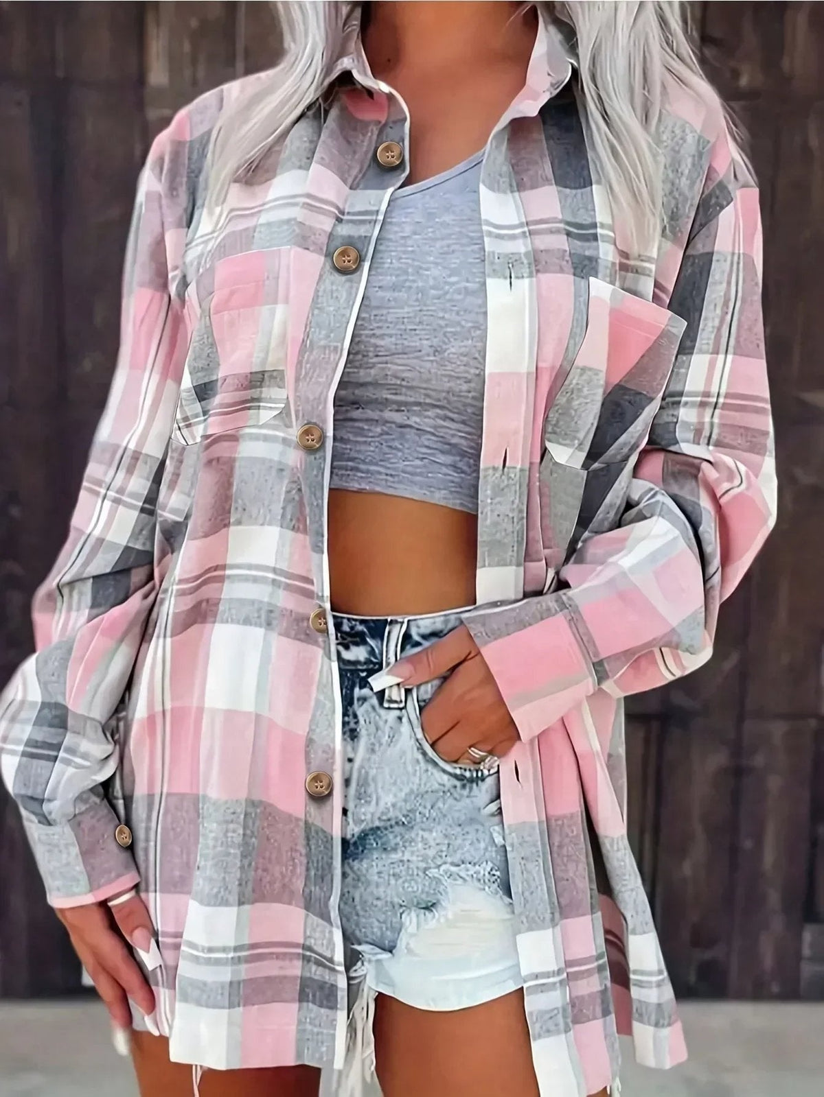 Alexa™ | Sobrecamisa oversize de cuadros de algodón