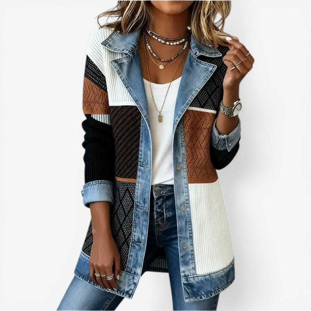 Naomi™ | Chaqueta de punto con detalles vaqueros para otoño