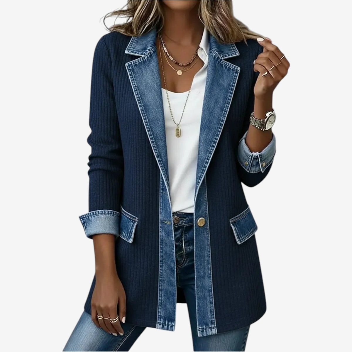 Naomi™ | Chaqueta de punto con detalles vaqueros para otoño