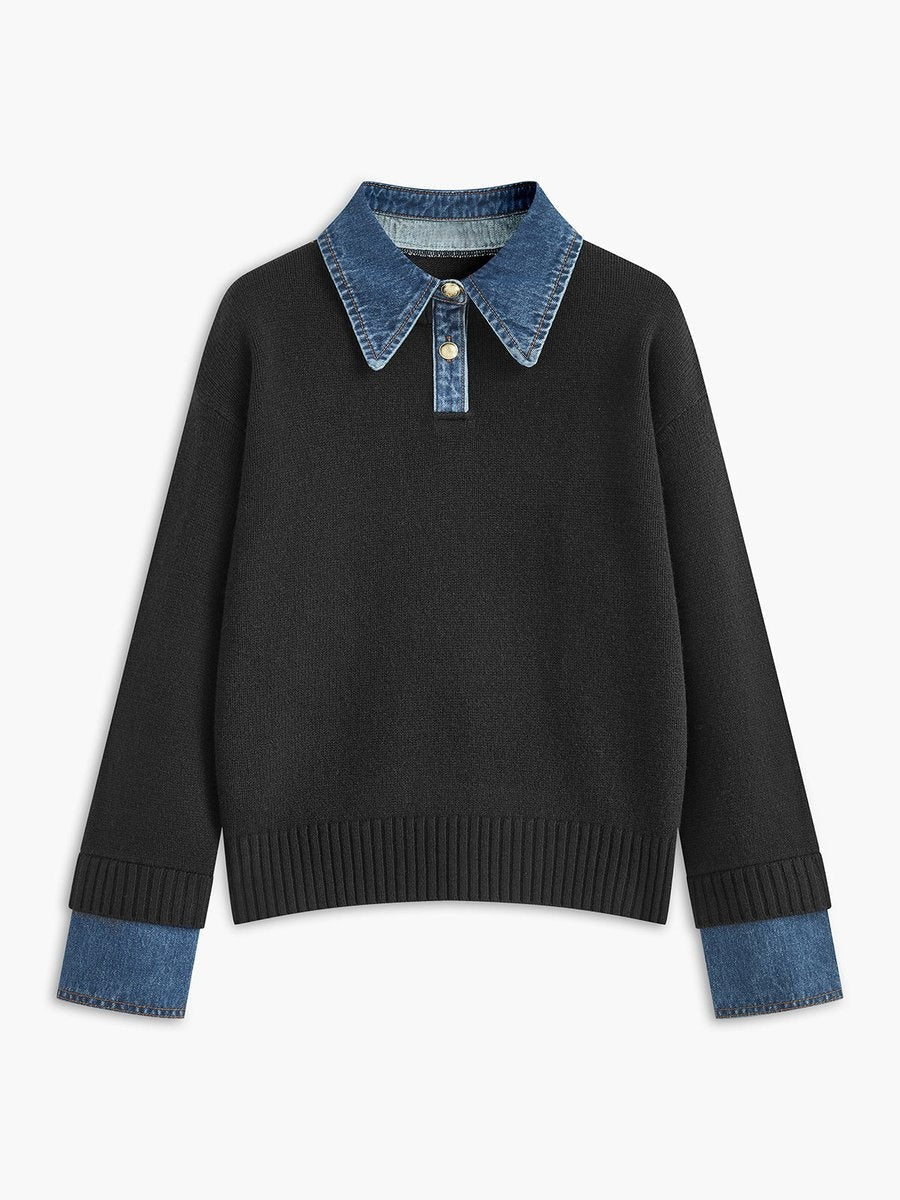 Charlotte™ | Jersey de punto con cuello y puños denim