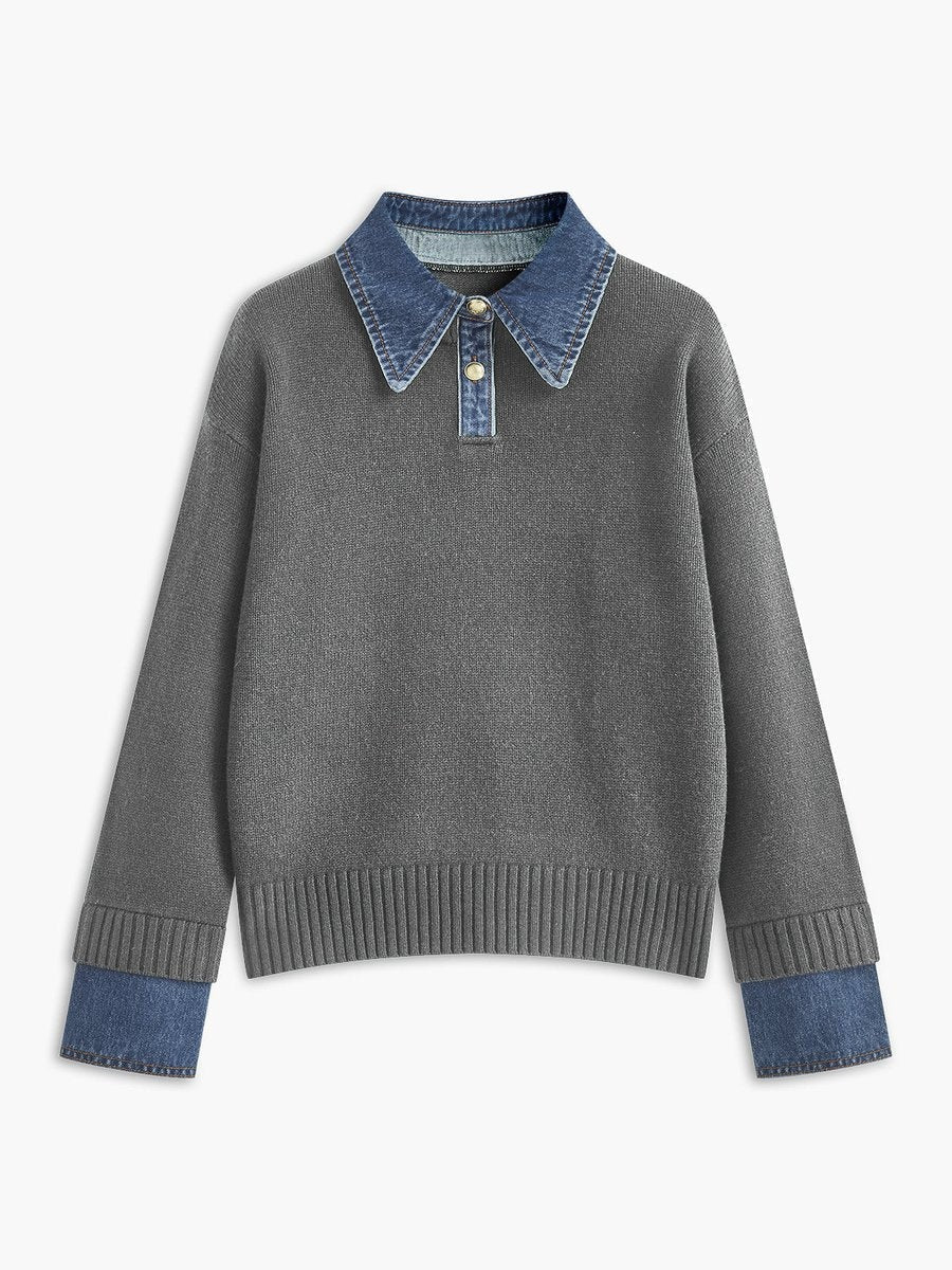 Charlotte™ | Jersey de punto con cuello y puños denim