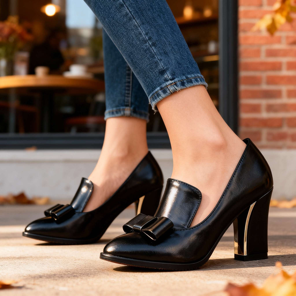 Zoe™ | Zapatos de tacón ancho con lazo y punta fina