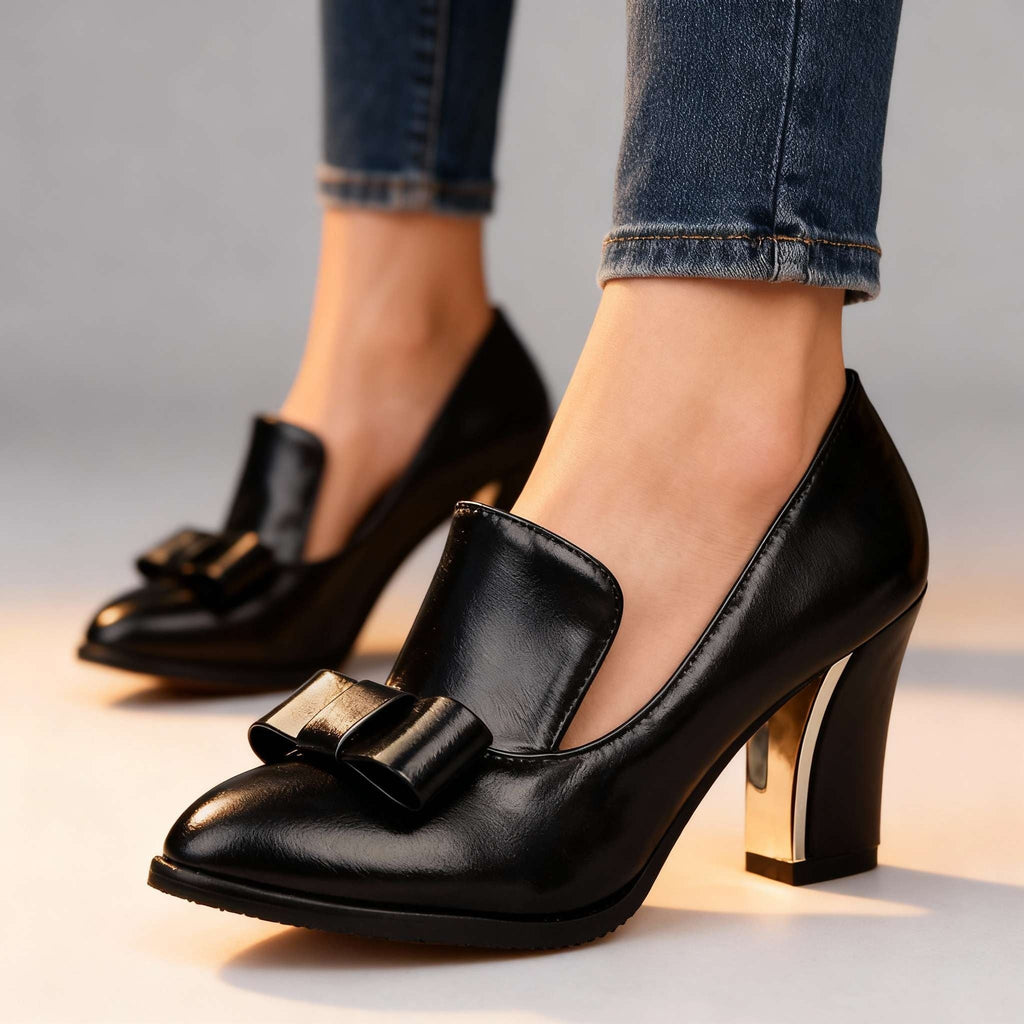 Zoe™ | Zapatos de tacón ancho con lazo y punta fina