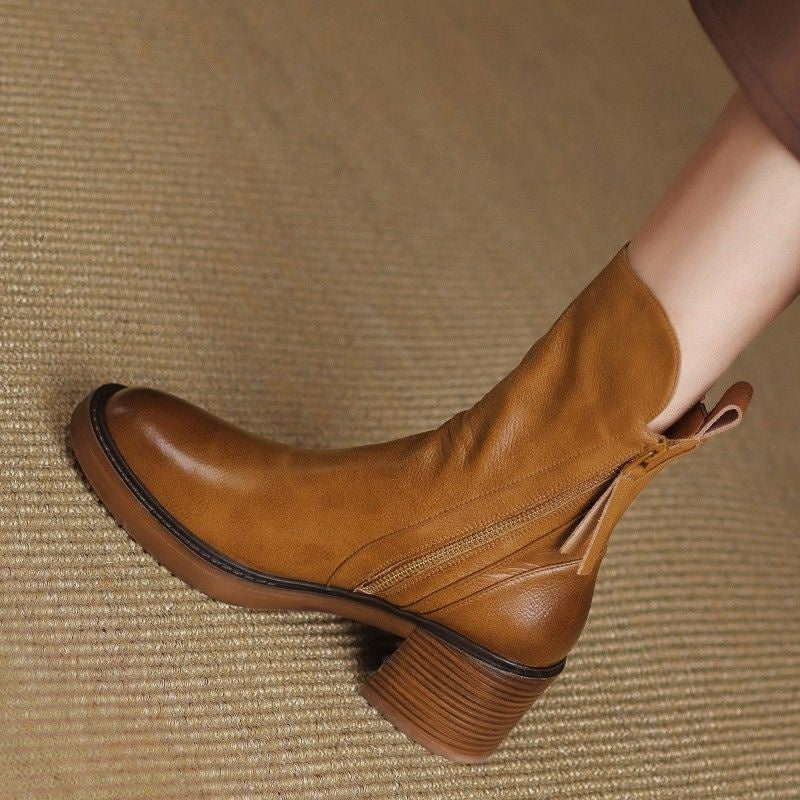 Rachel™ | Botines de tacón ancho con cremallera lateral