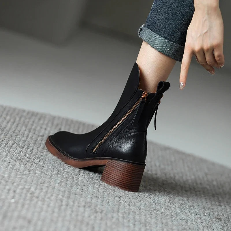 Rachel™ | Botines de tacón ancho con cremallera lateral