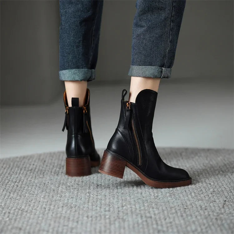 Rachel™ | Botines de tacón ancho con cremallera lateral