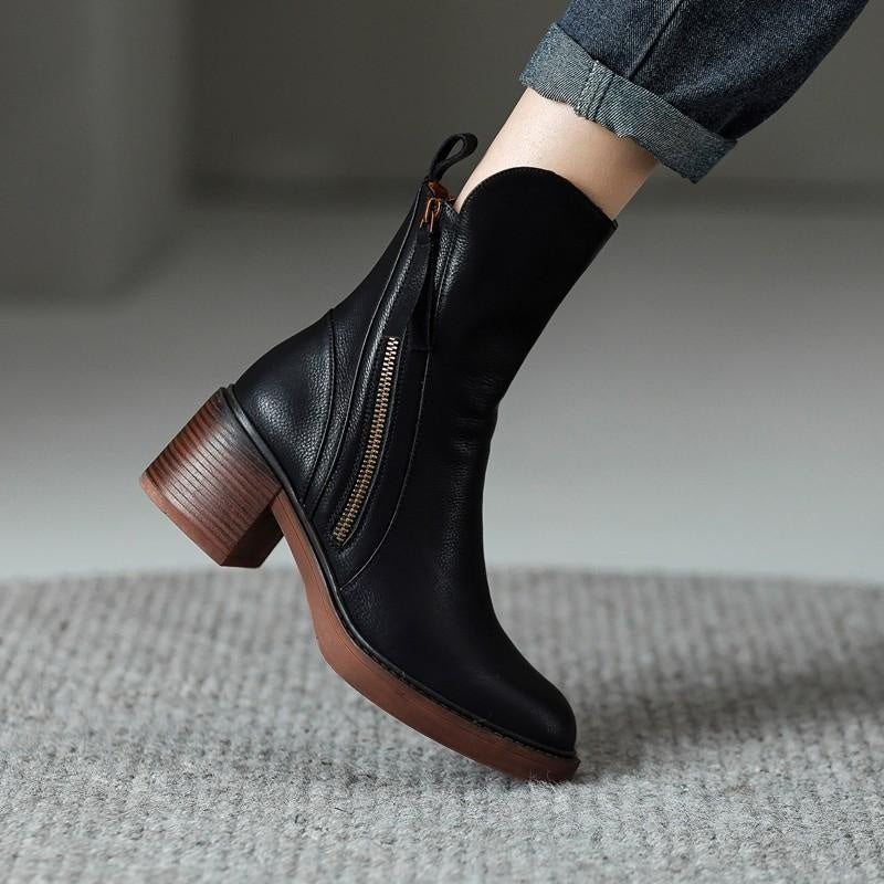 Rachel™ | Botines de tacón ancho con cremallera lateral