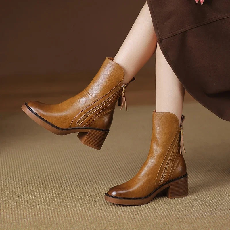 Rachel™ | Botines de tacón ancho con cremallera lateral