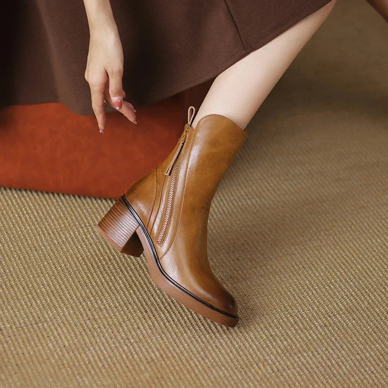 Rachel™ | Botines de tacón ancho con cremallera lateral
