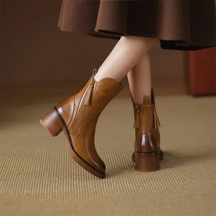 Rachel™ | Botines de tacón ancho con cremallera lateral