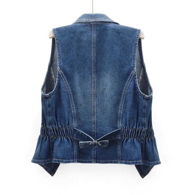 Luna™ | Chaleco vaquero sin mangas con cuello solapa
