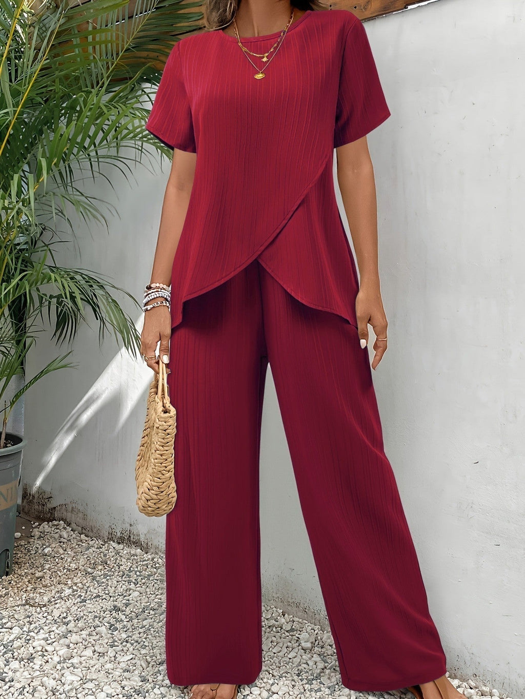 Natalie™ | Conjunto de dos piezas con pantalón plisado de pierna ancha