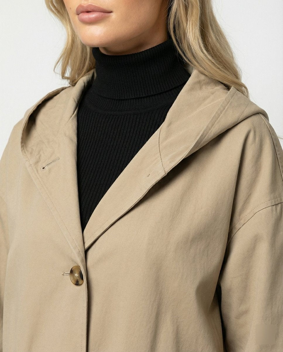 Luna™ | Gabardina larga impermeable con capucha y botones