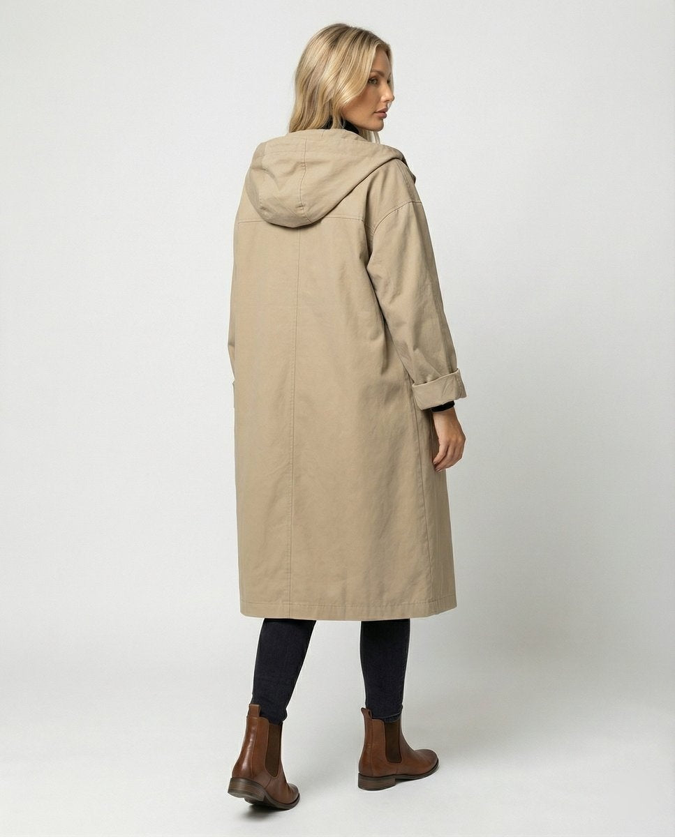 Luna™ | Gabardina larga impermeable con capucha y botones