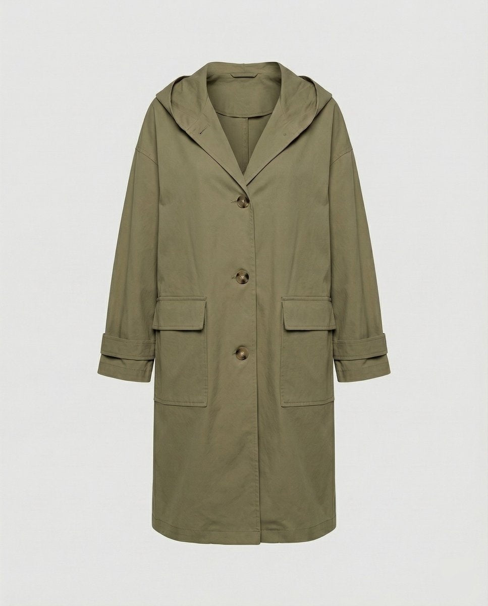 Luna™ | Gabardina larga impermeable con capucha y botones