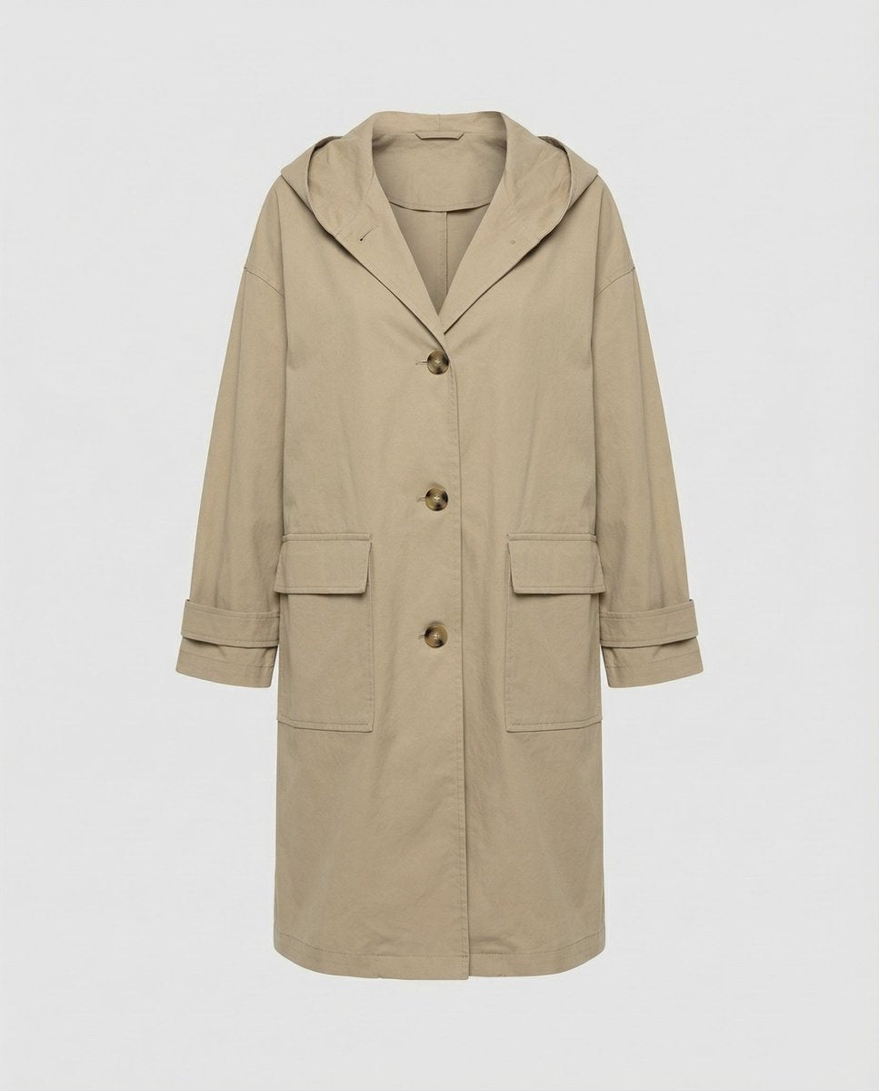 Luna™ | Gabardina larga impermeable con capucha y botones
