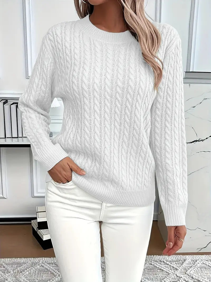 Sophia™ | Jersey de punto trenzado con cuello redondo