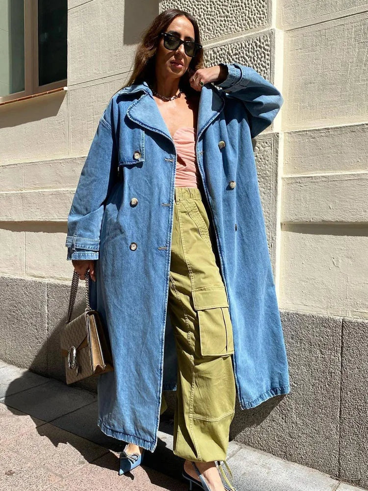 Joanna™ | Gabardina vaquera larga de doble botonadura