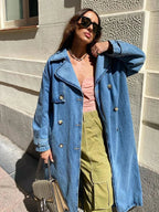 Joanna™ | Gabardina vaquera larga de doble botonadura