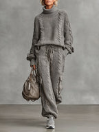 Samantha™ | Conjunto de punto trenzado con cuello alto y pantalón