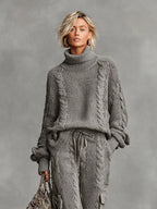 Samantha™ | Conjunto de punto trenzado con cuello alto y pantalón
