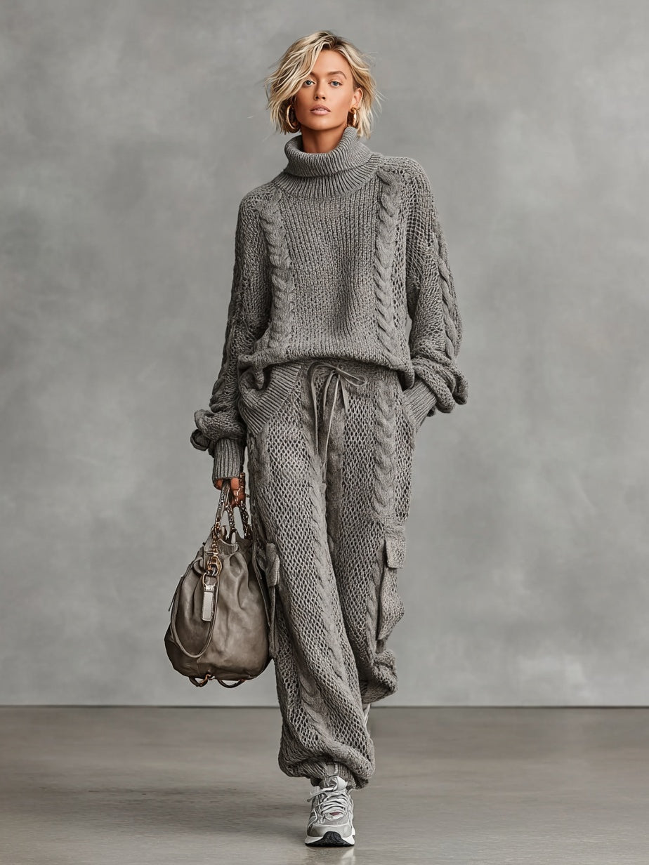 Samantha™ | Conjunto de punto trenzado con cuello alto y pantalón