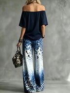 Vivian™ | Conjunto de top de hombros descubiertos y pantalón ancho estampado