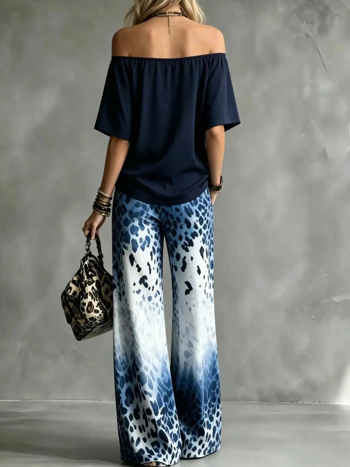 Vivian™ | Conjunto de top de hombros descubiertos y pantalón ancho estampado