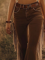 Hailey™ | Vaqueros acampanados con flecos y tiro alto