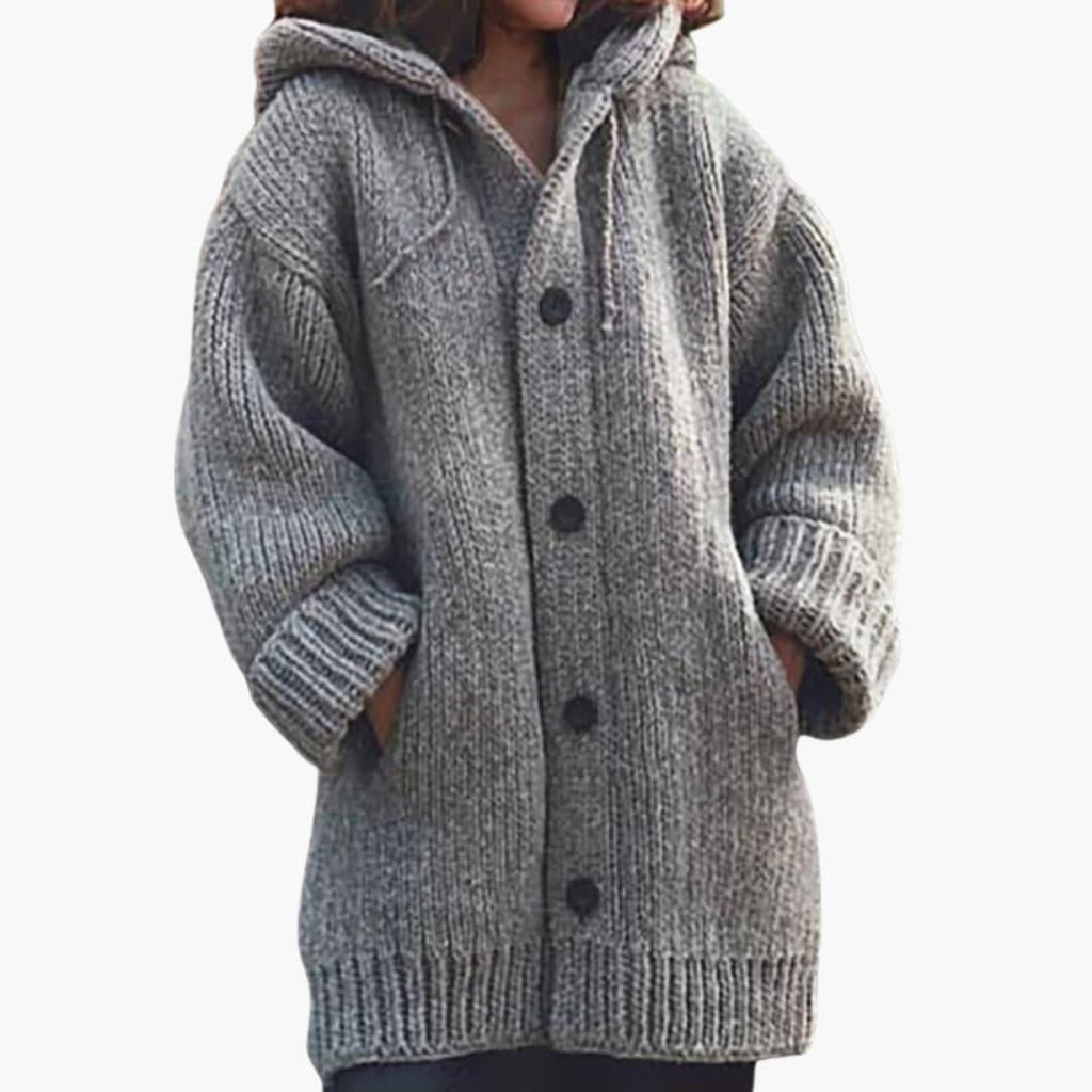 Luna™ | Cárdigan oversize de punto con capucha y botones