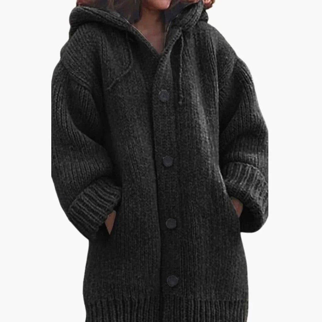 Luna™ | Cárdigan oversize de punto con capucha y botones