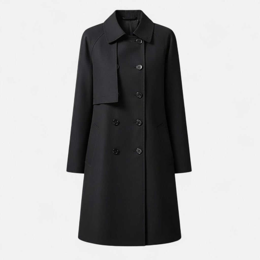 Natalie™ | Gabardina larga de mezcla de lana con doble botonadura