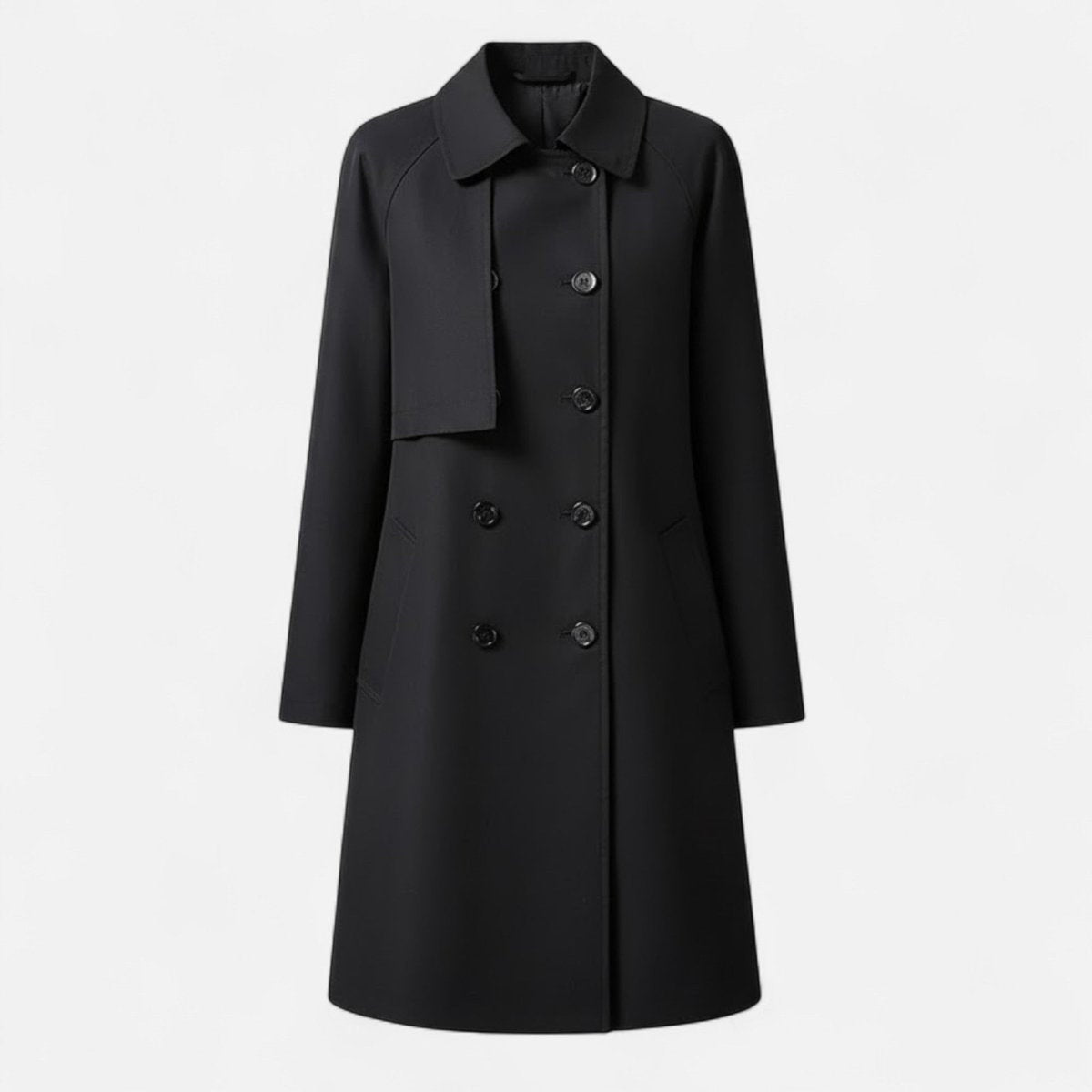 Natalie™ | Gabardina larga de mezcla de lana con doble botonadura