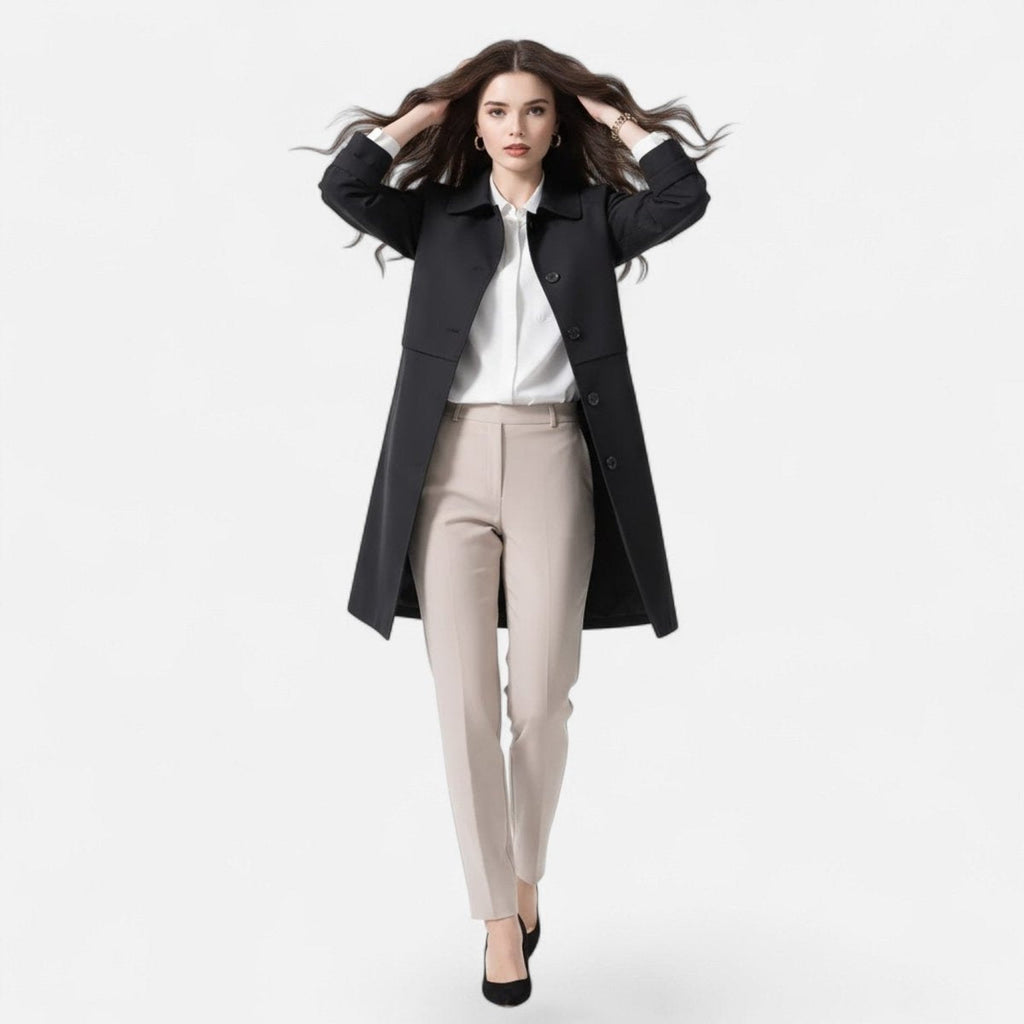 Natalie™ | Gabardina larga de mezcla de lana con doble botonadura