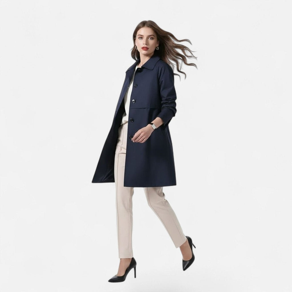 Natalie™ | Gabardina larga de mezcla de lana con doble botonadura