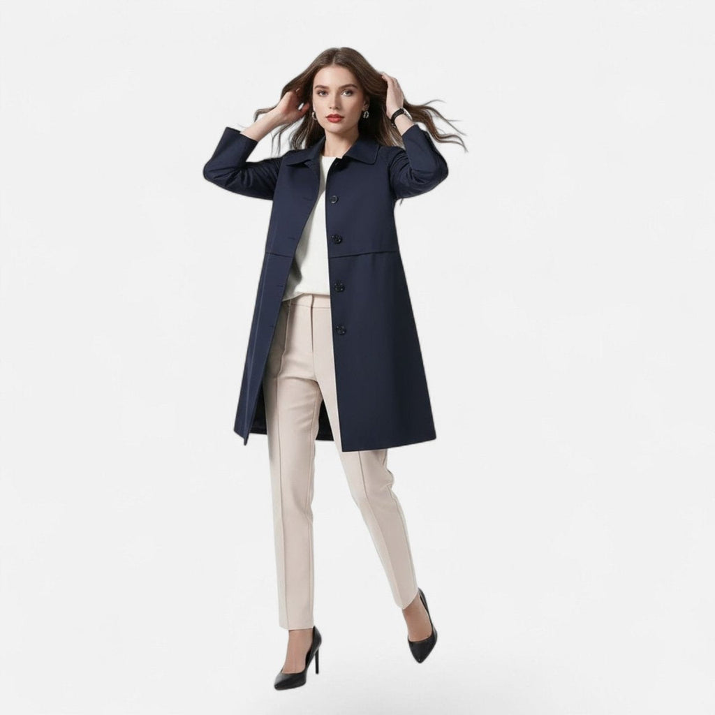 Natalie™ | Gabardina larga de mezcla de lana con doble botonadura