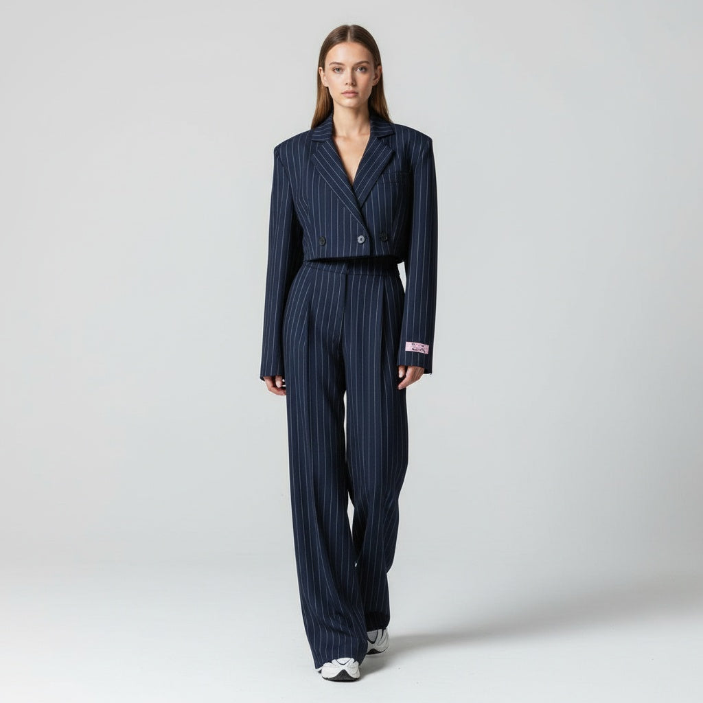 Claire™ | Conjunto de rayas: blazer corto y pantalón ancho