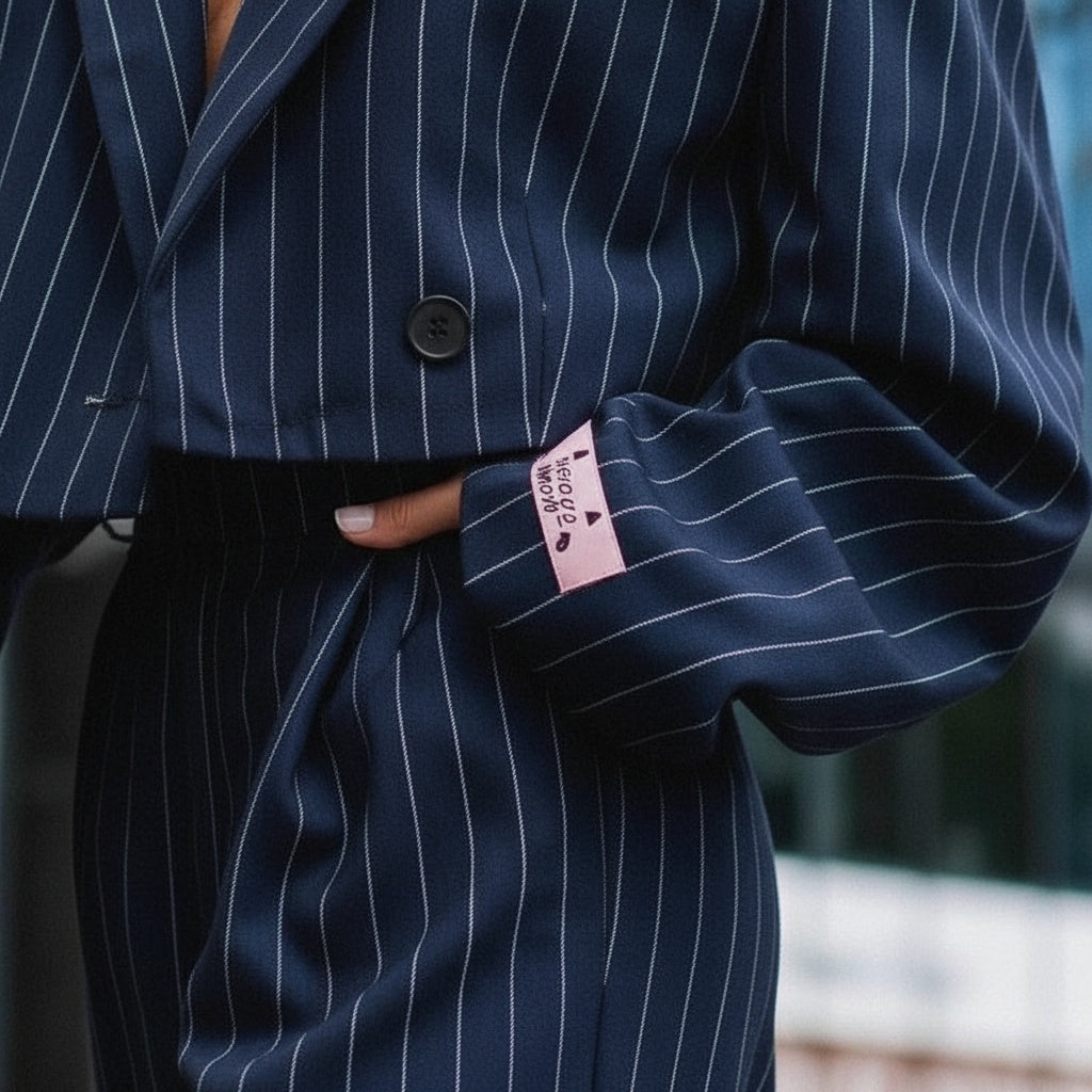 Claire™ | Conjunto de rayas: blazer corto y pantalón ancho