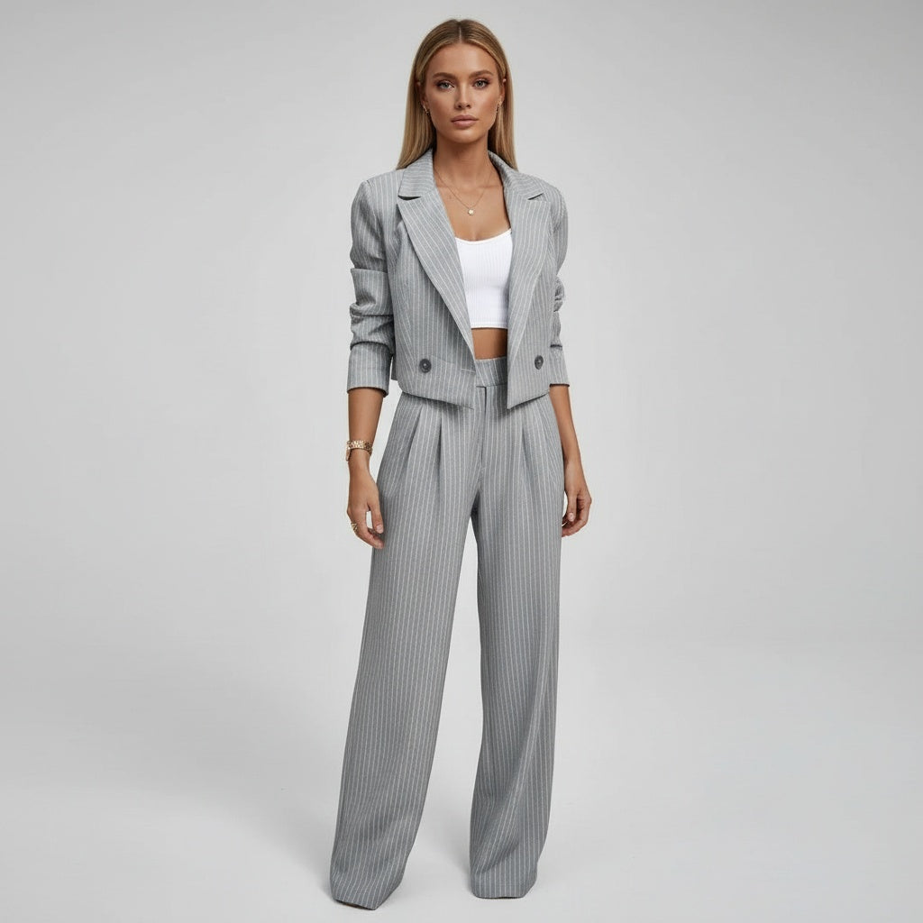 Claire™ | Conjunto de rayas: blazer corto y pantalón ancho