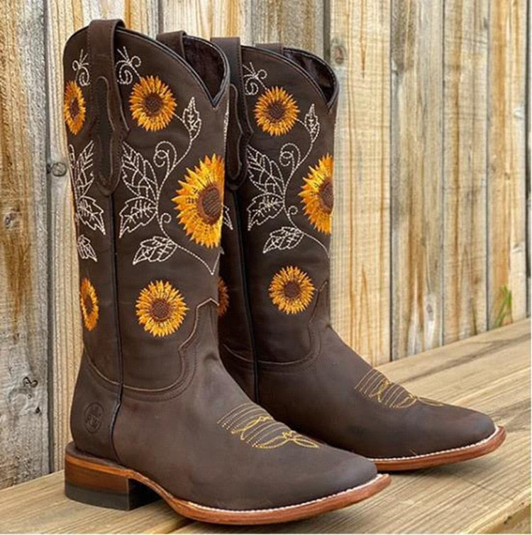 Annabelle™ | Botas camperas altas con bordado floral de girasoles