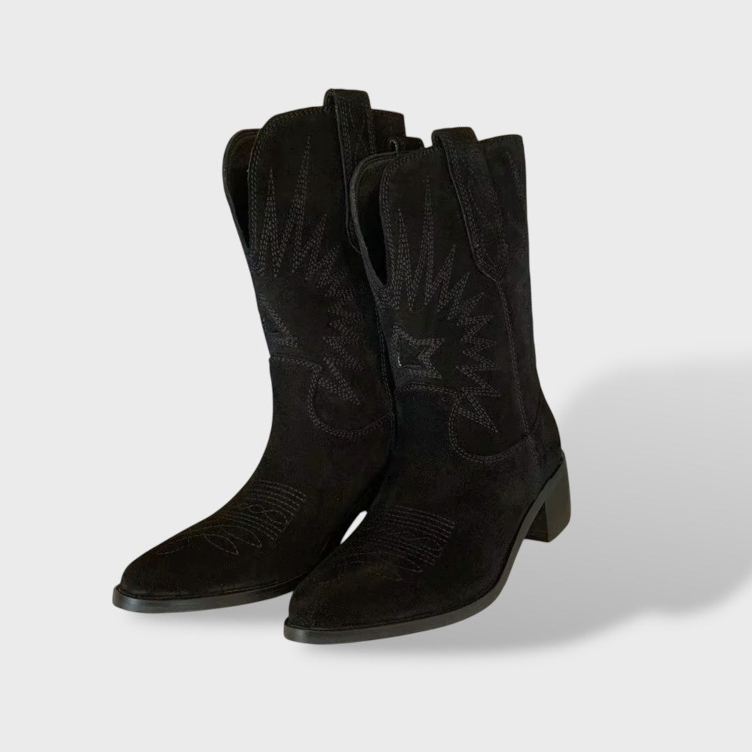 Catherine™ | Botas camperas de ante bordadas a media caña