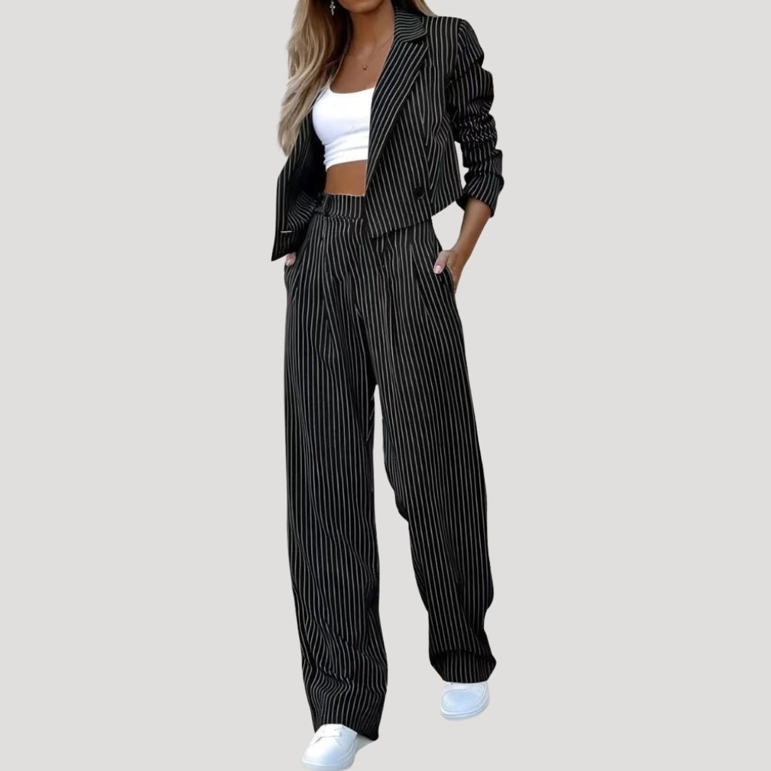 Madelyn™ | Traje de raya diplomática con blazer y pantalón palazzo