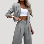 Madelyn™ | Traje de raya diplomática con blazer y pantalón palazzo