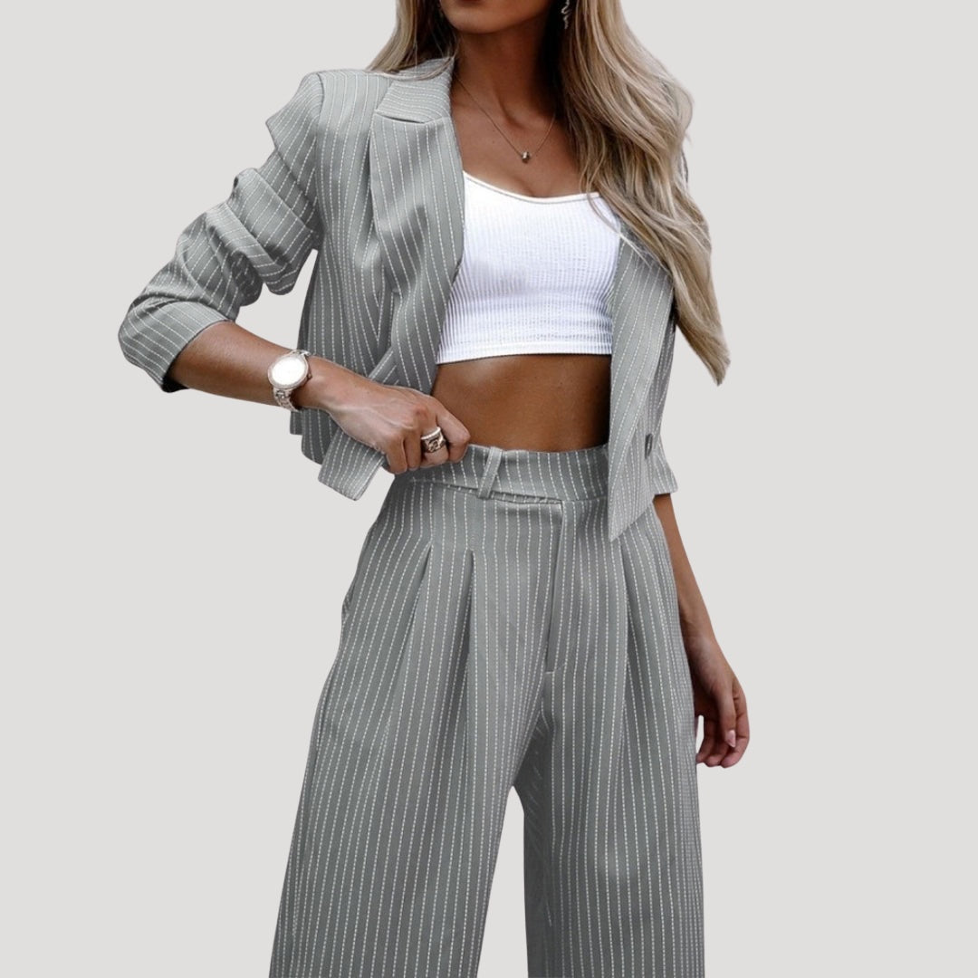 Madelyn™ | Traje de raya diplomática con blazer y pantalón palazzo