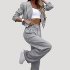 Madelyn™ | Traje de raya diplomática con blazer y pantalón palazzo
