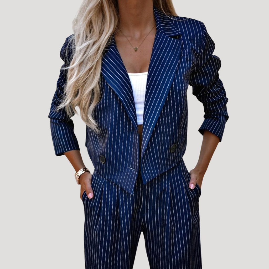 Madelyn™ | Traje de raya diplomática con blazer y pantalón palazzo